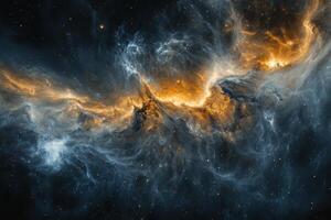 Abstract nebula with swirling clouds of gas and dust in space. photo