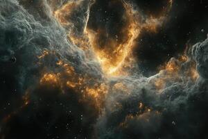 Cosmic nebula with swirling clouds of gas and dust, illuminated by bright stars. photo