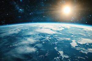 Earthrise with sun shining from behind. photo
