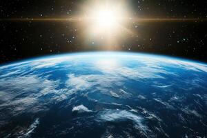 Earthrise with sun shining from space. photo