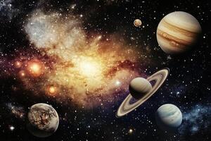 Planets and nebula in a cosmic scene. photo