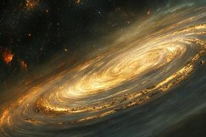 A swirling galaxy with bright golden light. photo