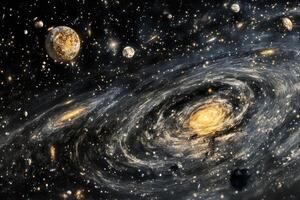 A swirling galaxy with stars and planets. photo