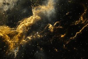 A swirling nebula of gold and black with scattered stars. photo