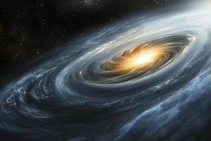 A swirling, luminous spiral galaxy in deep space. photo