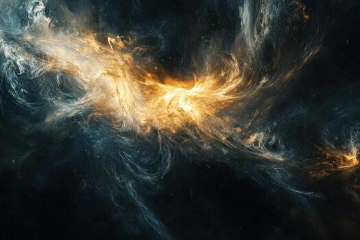 A swirling nebula with a bright core in a dark space. photo