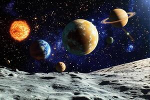 A view of the solar system from a moon's surface. photo