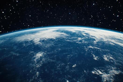 Earth from space with clouds and stars. photo