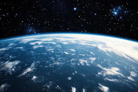 Earth from space with clouds and stars. photo