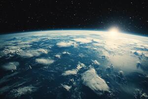 Earthrise with clouds and sunrise. photo