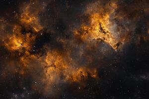 Orange and grey nebula clouds with stars in space. photo