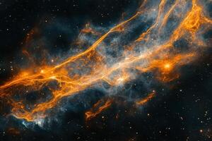 A swirling nebula of gas and dust glows brightly against a backdrop of stars. photo