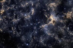 A swirling nebula of gas and dust with stars scattered throughout. photo