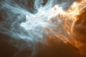 Abstract blue and orange smoke swirling. photo