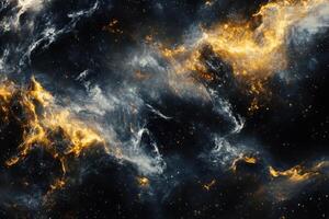 Abstract cosmic nebula with swirling clouds of gold and white. photo