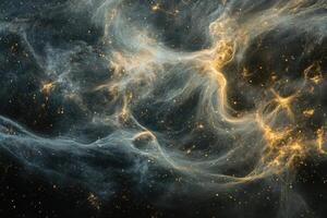 Abstract cosmic nebula with swirling gas and dust, rendered in vibrant colors. photo