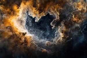 Abstract swirling clouds in a cosmic heart shape with a dark center. photo