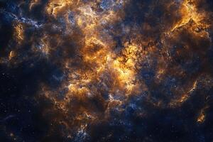 Abstract swirling cloud pattern in shades of orange and blue against a dark background. photo