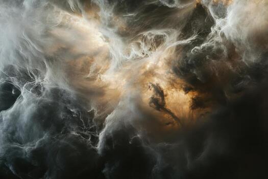 Abstract swirling clouds in shades of gray and gold. photo