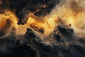 Abstract swirling clouds of golden and black. photo
