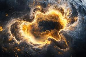 Abstract swirling clouds of light and darkness create a cosmic portal. photo