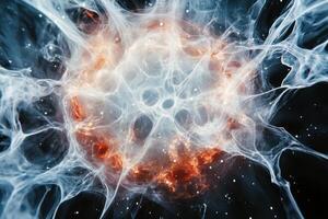 Abstract swirling nebula with fiery core and scattered stars. photo