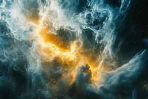 Abstract swirling nebula with bright yellow lightning-like energy. photo