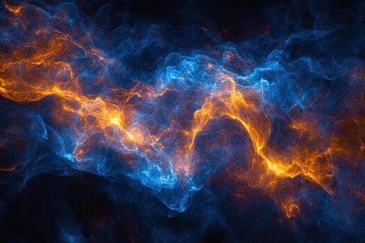 Abstract swirling blue and orange energy in a dark background. photo
