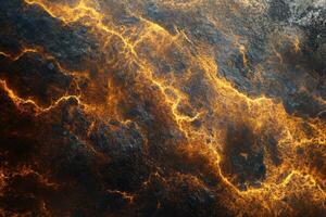 Abstract texture of fiery orange veins on black surface. photo