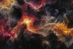 Abstract swirling nebula-like cosmic background with vibrant colors and glowing particles. photo