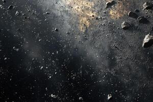 Asteroid field with glowing particles. photo