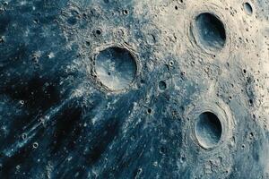 Close-up of the moon's surface with craters. photo