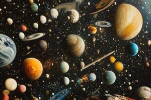 Colorful planets and stars in space. photo