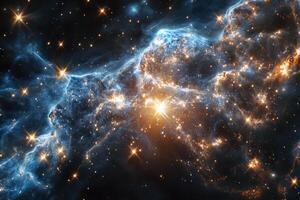 Cosmic Nebula with Bright Stars and Glowing Gas. photo