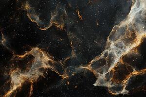 Cosmic nebula with glowing gas clouds in a dark starry background. photo
