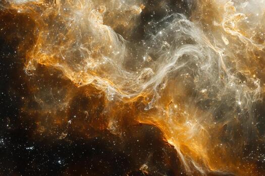 Cosmic nebula with swirling gas and dust clouds. photo