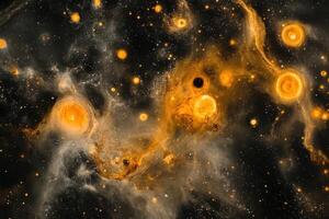 Cosmic swirls and glowing nebulae fill the deep space canvas. photo