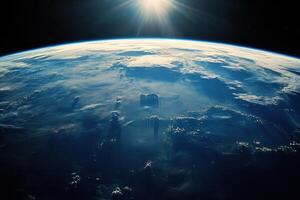 Earthrise with Sun shining brightly from behind. photo