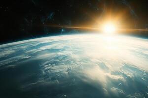 Earthrise with sun shining from behind, view from space. photo