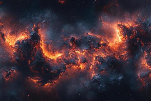 Fiery cosmic clouds swirl in a dark space with bright orange and yellow flames. photo
