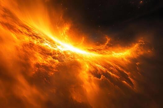 Fiery nebula with swirling gas and dust in space. photo