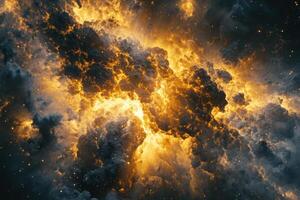 Fiery explosion in a dark cloudy sky. photo