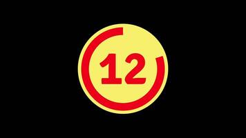 15 seconds countdown timer on black background with yellow and red circle countdown animation from 15 to 0 second video