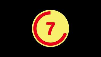 10 seconds countdown timer on black background with yellow and red circle countdown animation from 10 to 0 second video