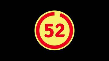 55 seconds countdown timer on black background with yellow and red circle countdown animation from 55 to 0 second video