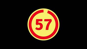 60 seconds countdown timer on black background with yellow and red circle countdown animation from 60 to 0 second video