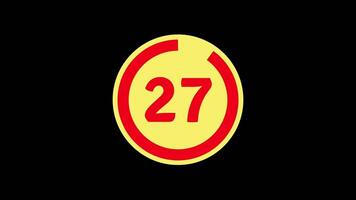 30 seconds countdown timer on black background with yellow and red circle countdown animation from 30 to 0 second video