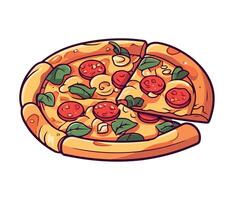 Freshly baked pizza with mozzarella and salami icon isolated vector