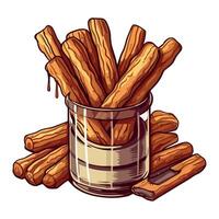 Crunchy breadstick snack with gourmet chocolate dip icon isolated vector