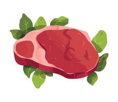 Raw beef steak with leaves on a white background vector